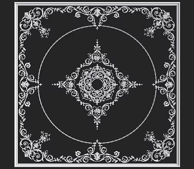 Ornate Ceiling Design With Intricate White Patterns In Circles And Diamonds 3d model