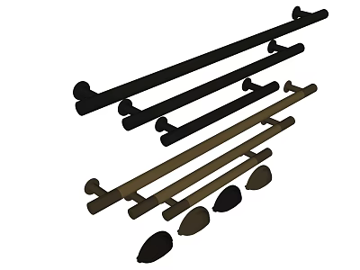 Modern Cabinet Handles in Black and Brown Colors Including Small Mounting Accessories 3d model