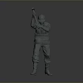 3D Model of Construction Worker Wearing Safety Helmet Holding Hammer in Striking Pose