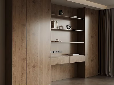 Modern Wooden Bookcase With Open Shelves And Decorative Items In Interior 3d model
