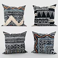 Decorative Throw Pillows With Ethnic Geometric Patterns And Black White Orange Design 3d model