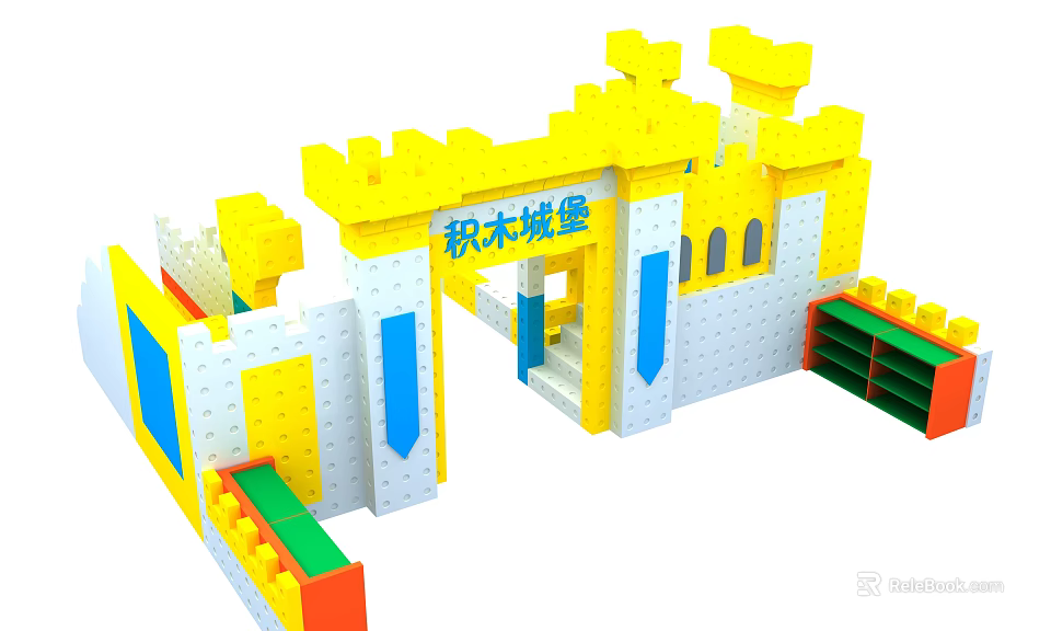 Colorful Building Blocks Castle Structure With Yellow White Blue Green Red Blocks 3d model 