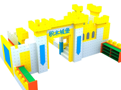 Colorful Building Blocks Castle Structure With Yellow White Blue Green Red Blocks 3d model