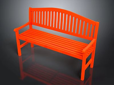 Orange Wooden Outdoor Bench With Slatted Back And Armrests For Garden Use 3d model