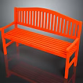 Orange Wooden Outdoor Bench With Slatted Back And Armrests For Garden Use