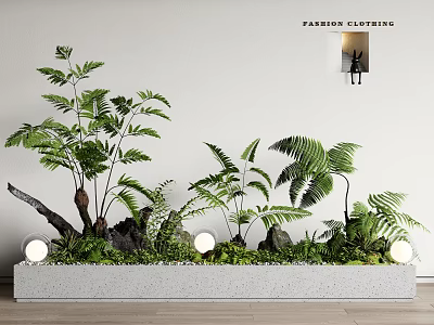 Lush Indoor Landscape With Various Green Plants Decorative Stones And Soft Lighting 3d model
