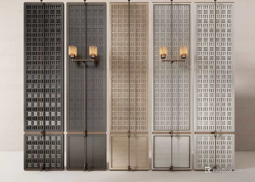 Stylish Modern Room Divider Screens With Various Geometric Patterns And Metal Frames 3d model 