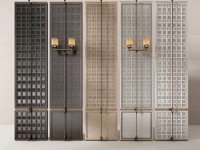 Stylish Modern Room Divider Screens With Various Geometric Patterns And Metal Frames 3d model