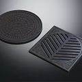 Round and Square Cast Iron Manhole Covers With Patterned And Slotted Designs 3d model