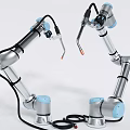Industrial Equipment Robotic Arms With Silver Blue Design And Operational Cables