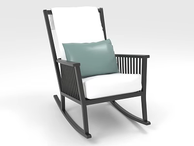 Stylish Rocking Chair With Black Frame White Cushion And Light Green Pillow 3d model