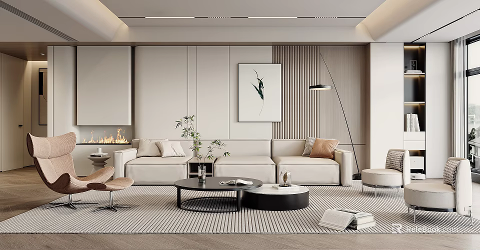 Modern Living Room Interior Design With Beige Sofa Coffee Table And Wall Artwork 3d model 