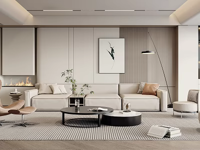 Modern Living Room Interior Design With Beige Sofa Coffee Table And Wall Artwork 3d model