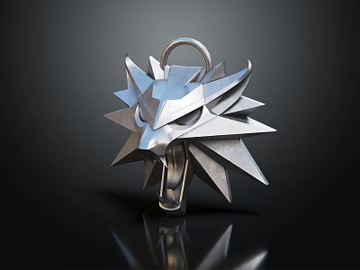 Silver Wolf Head Sculpture With Geometric Design And Shiny Metal Surface 3d model