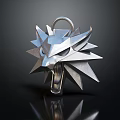 Silver Wolf Head Sculpture With Geometric Design And Shiny Metal Surface