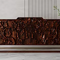Intricately Carved Dark Wooden Partition With Traditional Patterns And Fortune Character In Modern Interior