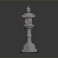Traditional Stone Lantern with Square Base Carved Pillar and Ornate Top Structure
