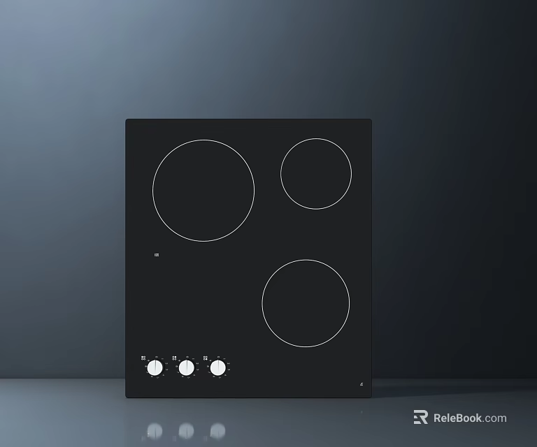 Black Induction Cooktop With Three Circular Heating Zones And Control Knobs 3d model 