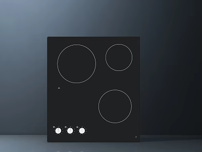 Black Induction Cooktop With Three Circular Heating Zones And Control Knobs 3d model