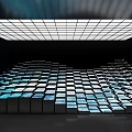 Illuminated Cubes Geometric Arrangement With Grid Ceiling Light And Black Background 3d model