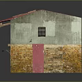 Two Story Rustic Building With Red Metal Roof Gray Walls And Windows