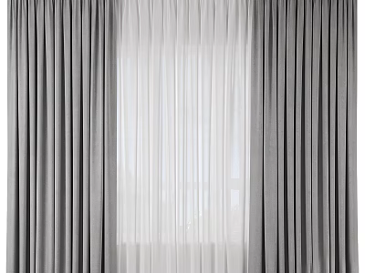Modern Gray Heavy Curtains With White Sheer Panels And Window View 3d model