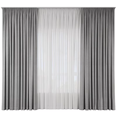 Modern Gray Heavy Curtains With White Sheer Panels And Window View 3d model
