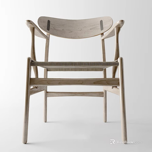 Simple Modern Dining Chair With Wooden Frame Woven Seat And Armrests 3d model 