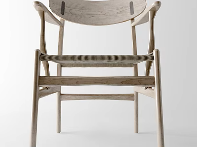 Simple Modern Dining Chair With Wooden Frame Woven Seat And Armrests 3d model