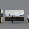 Modern Kitchen Interior Featuring White And Brown Cabinets With Island Counter And Dining Table 3d model