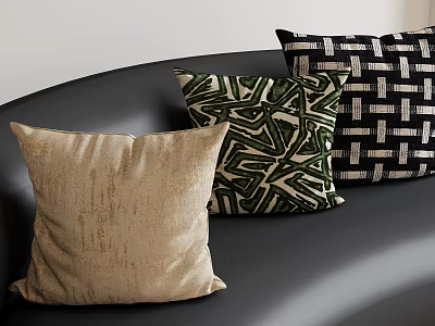 Stylish Decorative Pillows With Beige Green Black And Woven Patterns On Sofa 3d model