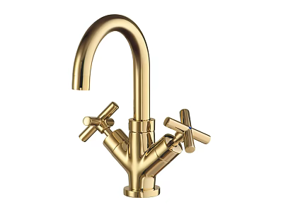 Elegant Golden Faucet With Cross Handles For Classic Bathroom Design 3d model