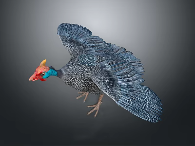 Flying Bird with Blue Feathers Red Head and Yellow Crest Spreading Wings 3d model