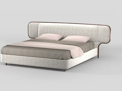 Modern Double Bed With Upholstered Gray Headboard Light Gray Bedspread And Pink Pillows 3d model