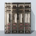 Modern Wardrobe Interior Design With Glass Doors Hanging White Clothes Folded Items And Shoes