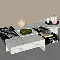 Modern Marble Coffee Table With Vase Fruit Tray Cups And Teapot On Top