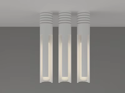Modern White Cylindrical Ceiling Lights Three Illuminated Column Shaped Fixtures For Interior 3d model