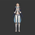 Fantasy Game Movie Character Featuring Blonde Short Hair Blue And White Outfit With Blue Cape