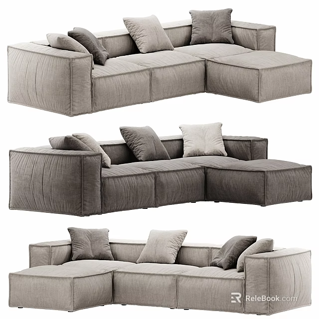 Modern Sectional Sofa With Soft Pillows And Modular Design For Living Space 3d model 