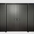 Modern Black Double Front Door With Vertical Stripes Textured Surface And Metal Hardware
