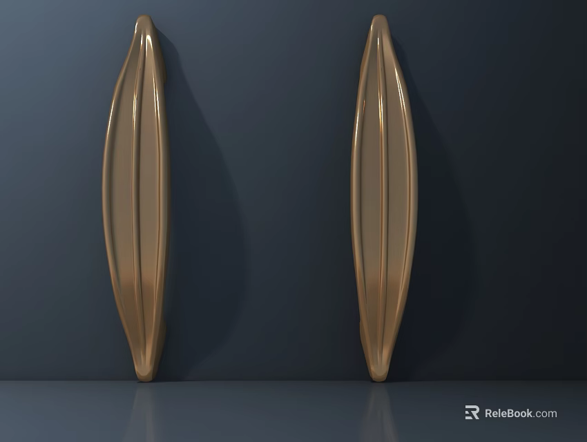 Golden Streamlined Metallic Wall Ornaments On Dark Background With Reflective Surface 3d model 
