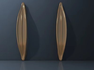 Golden Streamlined Metallic Wall Ornaments On Dark Background With Reflective Surface 3d model