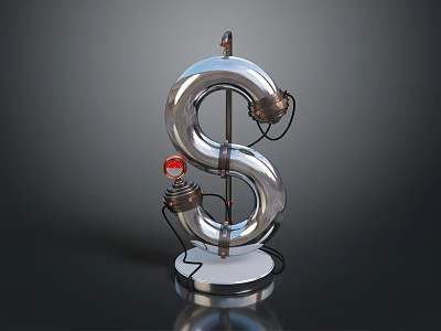 Modern Silver S Shaped Metal Decorative Lamp With White Base And Red Light 3d model