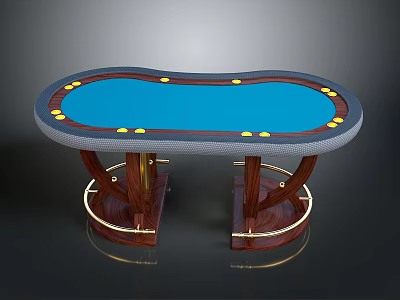 Elegant Oval Poker Table With Blue Tabletop Yellow Dots And Wooden Legs 3d model