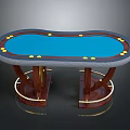 Elegant Oval Poker Table With Blue Tabletop Yellow Dots And Wooden Legs