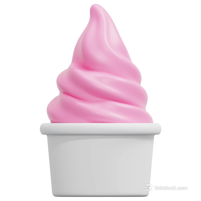 Pink Swirled Creamy Soft Serve Ice Cream In White Paper Cup 3d model 