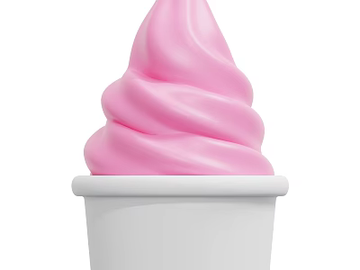 Pink Swirled Creamy Soft Serve Ice Cream In White Paper Cup 3d model