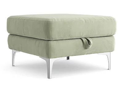 Modern Light Green Velvet Upholstered Ottoman With Metal Legs And Side Strap Design 3d model
