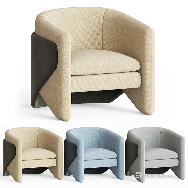 Modern Upholstered Accent Chair With Stylish Armrests And Multiple Colors Beige Light Blue Gray 3d model 