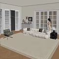 Modern Living Room Interior With White Sofa Large Area Rug And Floor To Ceiling Windows